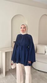 Luxe Piliseli Gömlek - Lacivert - Görsel 2