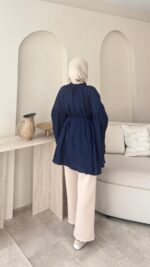 Luxe Piliseli Gömlek - Lacivert - Görsel 5