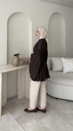 Luxe Piliseli Gömlek - Kahverengi - Görsel 2