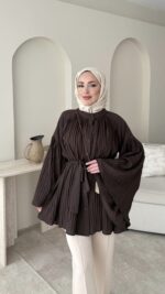 Luxe Piliseli Gömlek - Kahverengi - Görsel 3