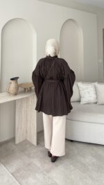 Luxe Piliseli Gömlek - Kahverengi - Görsel 4