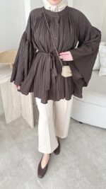 Luxe Piliseli Gömlek - Kahverengi - Görsel 5