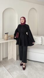 Luxe Piliseli Gömlek - Siyah