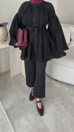 Luxe Piliseli Gömlek - Siyah - Görsel 3