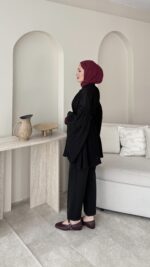 Luxe Piliseli Gömlek - Siyah - Görsel 4