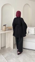 Luxe Piliseli Gömlek - Siyah - Görsel 5