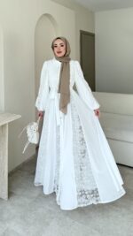 Loom Çiçek Desen Elbise - Beyaz (Ön Sipariştir Salı Kargolanacak)