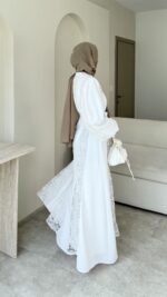 Loom Çiçek Desen Elbise - Beyaz (Ön Sipariştir Salı Kargolanacak) - Görsel 5