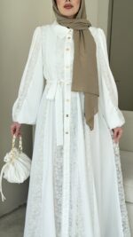 Loom Çiçek Desen Elbise - Beyaz (Ön Sipariştir Salı Kargolanacak) - Görsel 8