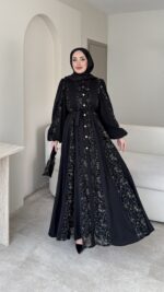 Loom Çiçek Desen Elbise - Siyah (Ön Sipariştir Salı Kargolanacak)