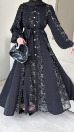 Loom Çiçek Desen Elbise - Siyah (Ön Sipariştir Salı Kargolanacak) - Görsel 11