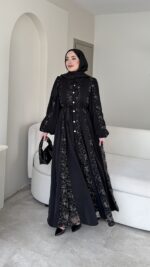 Loom Çiçek Desen Elbise - Siyah (Ön Sipariştir Salı Kargolanacak) - Görsel 4