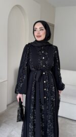 Loom Çiçek Desen Elbise - Siyah (Ön Sipariştir Salı Kargolanacak) - Görsel 7