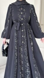 Loom Çiçek Desen Elbise - Siyah (Ön Sipariştir Salı Kargolanacak) - Görsel 10