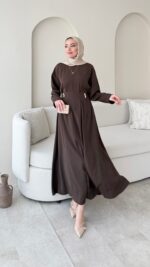 Meyla Gold Detaylı Elbise - Kahverengi