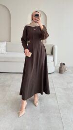 Meyla Gold Detaylı Elbise - Kahverengi - Görsel 7