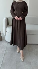 Meyla Gold Detaylı Elbise - Kahverengi - Görsel 8