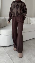 Baklava Desen Triko Kazak - Kahverengi - Görsel 7