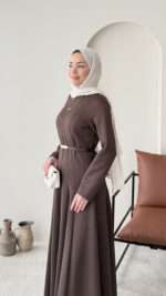 Liora Pensli Scuba Elbise - Acı Kahve - Görsel 5