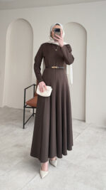 Liora Pensli Scuba Elbise - Acı Kahve - Görsel 7