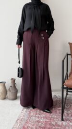 Sayle Detaylı Palazzo Pantalon - Mürdüm