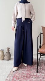 Sayle Detaylı Palazzo Pantalon – Lacivert - Görsel 2