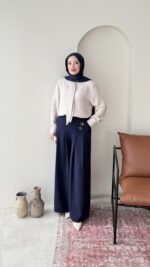 Sayle Detaylı Palazzo Pantalon – Lacivert - Görsel 4