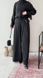 Sayle Detaylı Palazzo Pantalon – Siyah