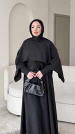 Anka Pelerinli Elbise - Siyah - Görsel 2