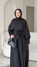 Anka Pelerinli Elbise - Siyah - Görsel 3