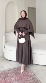 Anka Pelerinli Elbise - Kahve