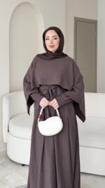 Anka Pelerinli Elbise - Kahve - Görsel 2