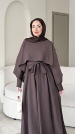 Anka Pelerinli Elbise - Kahve - Görsel 3