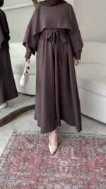 Anka Pelerinli Elbise - Kahve - Görsel 4