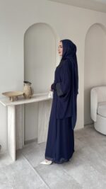 Fresh Broşlu Şifon Takım - Lacivert - Görsel 3