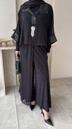 Fresh Broşlu Şifon Takım - Siyah - Görsel 3