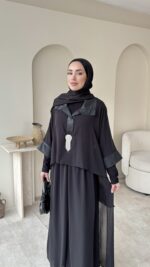 Fresh Broşlu Şifon Takım - Siyah - Görsel 2