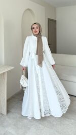 Loom Çiçek Desen Elbise - Beyaz - Görsel 2