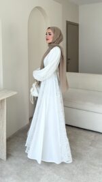Loom Çiçek Desen Elbise - Beyaz - Görsel 3
