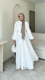 Loom Çiçek Desen Elbise - Beyaz - Görsel 4