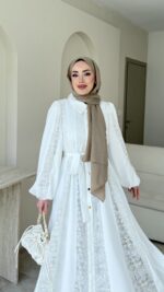 Loom Çiçek Desen Elbise - Beyaz - Görsel 6