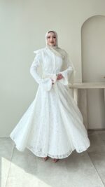 Madrid Volanlı Elbise - Beyaz - Görsel 7