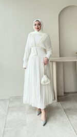 Real Taşlı Elbise - Beyaz