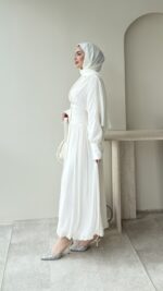 Real Taşlı Elbise - Beyaz - Görsel 2