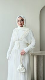 Real Taşlı Elbise - Beyaz - Görsel 4