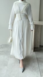 Real Taşlı Elbise - Beyaz - Görsel 6