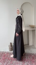 Flora Tensel Elbise - Kahverengi - Görsel 2