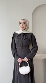 Flora Tensel Elbise - Kahverengi - Görsel 4