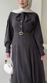 Flora Tensel Elbise - Kahverengi - Görsel 5