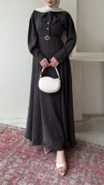 Flora Tensel Elbise - Kahverengi - Görsel 6